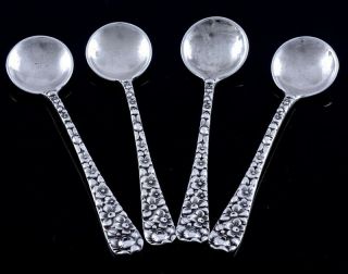 4 Hard To Find Stieff Sterling Silver Rose Pattern Repousse Salt Cellar Spoons