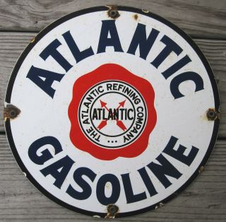 Atlantic Gasoline Vintage Porcelain Enamel Gas Pump Oil Service Station Sign