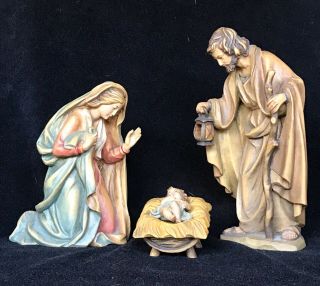 Large 8” Anri Bernardi Holy Family Nativity Creche Italian Hand Carved