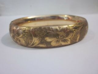Antique Victorian Gold Filled Bangle Bracelet Etched Engraved Chased 33g 7.  25 "