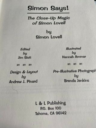 Simon Says - The Close Up Magic Of Simon Lovell First Edition