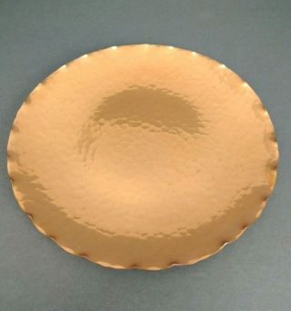 Avon Copper Smith Tray Hand Wrought Solid Hammered Crimped Edge Round 10 "