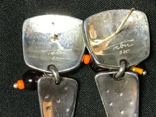 Vintage Tabra Handcrafted Earrings Signed Sterling Silver Brown Amber 3