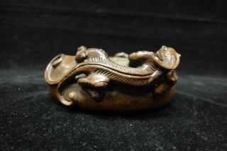 Old Chinese Bronze Incense Burner Lizards Handles Censer " Wubangzuo " Marks