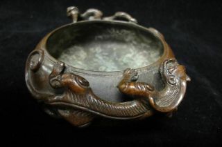 Old Chinese Bronze Incense Burner Lizards Handles Censer 