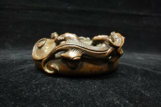 Old Chinese Bronze Incense Burner Lizards Handles Censer 