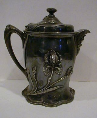 1868 Silver Plate Victorian Meriden B Company Art Nouveau Lily Water Pitcher