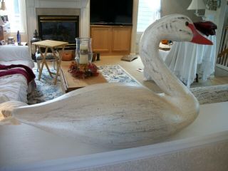 Primitive Carved Wood Look Large Goose Duck Swan Decoy Figurine Resin 22 "