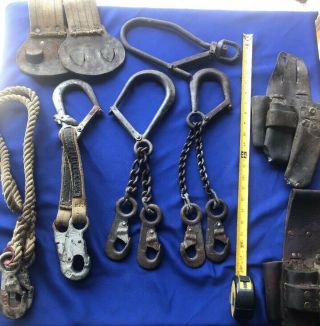 Vintage Arborist Tree Pole Ice Climbing Gear,  Hooks,  Forged Clamps,  Strap Clevis