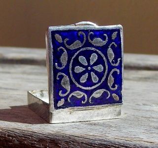 Stunning Victorian Solid Silver And Blue Enamel And Pique Silver Work Pill Box
