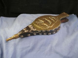 Arts & Crafts Antique Navy Naval Galleon Ship Brass Leatehr Wooden Fire Bellows