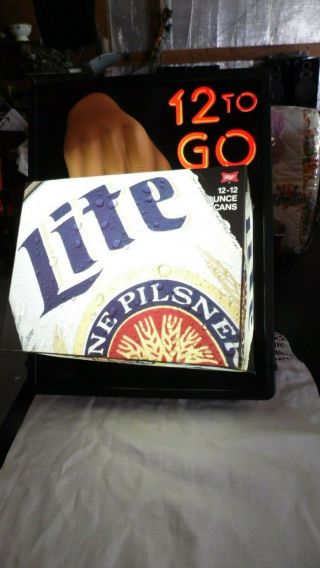 Vintage Rare Lite Pilsner Beer Lighted Sign 3d 12 To Go Hand Holding 12 Pk.
