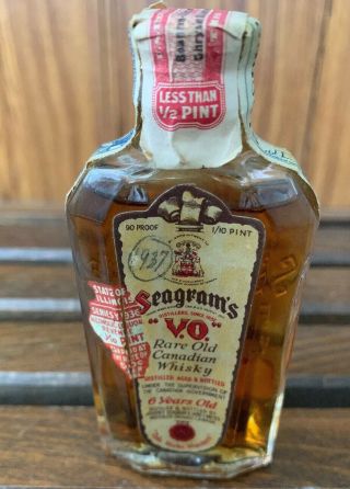 Vintage Seagrams V.  O.  Rare Old Canadian Whisky Miniature Bottle 1931 Tax Stamp