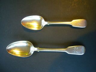 2 X Antique Solid Sterling Silver Spoons Cutlery London 1839 1841 Hallmarks 125g