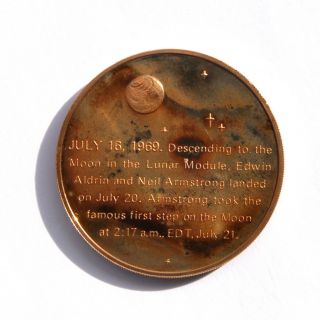 1969 Apollo 11 1st Manned Landing On The Moon Solid Bronze Proof Medal / Coin 2