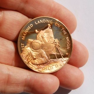1969 Apollo 11 1st Manned Landing On The Moon Solid Bronze Proof Medal / Coin 3