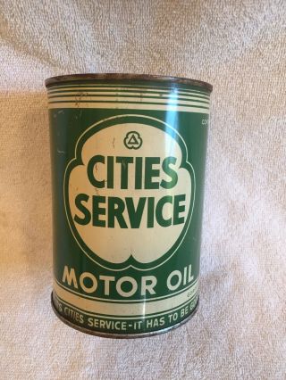 Vintage 50’s Full Cities Service Motor Oil Metal Can Nos