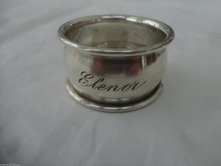 Sterling Napkin Ring Engraved Name Of Elenor,  1 " By 1 3/4 ",  Barrel Shaped