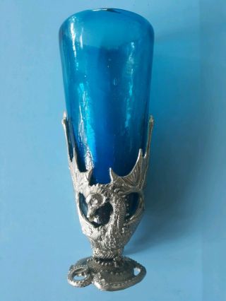 Ballena Bay Pewter Dragon & Turquoise Glass Blue Blown Glass Wine Goblet