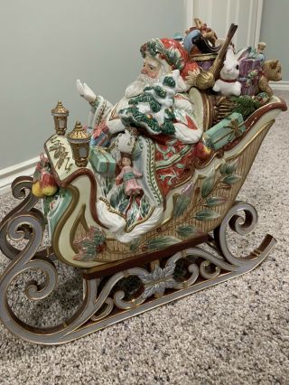 Rare Fitz & Floyd Enchanted Holiday Santa Sleigh Soup Tureen With Ladle