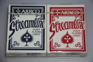 2 Decks Arrco Streamline Playing Cards Usa Made 1 Blue,  1 Red