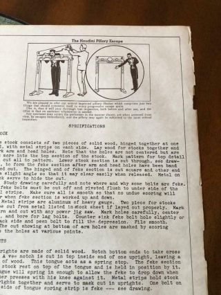 Houdini Pillory Escape - Owen Brothers Blueprints & Schematic Plans • Vintage