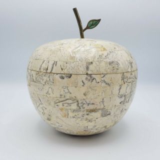 Karl Springer / Maitland Smith Tessellated Marble Apple Box W/ Malachite Leaf