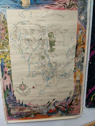 Vintage Tolkien Hobbit Lord Of The Rings Middle Earth Map Poster 1960s Era U8251 2