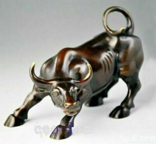 Big Wall Street Bronze Fierce Bull Ox Statue 8inch（length)