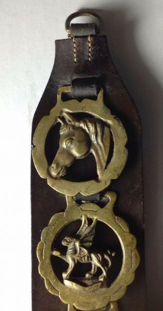 Vintage Horse Brasses Set Of 5 On Leather.  Very cool 2