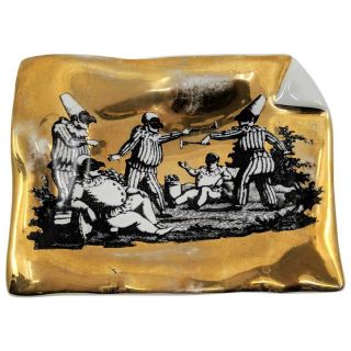 Piero Fornasetti Tray Depicting Masked Jesters With Crumpled And Dog - Eared Form