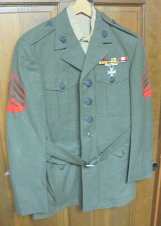 Vietnam War Us Marines Corp Dress Uniform Jacket,  Shirt,  Tie And Cap