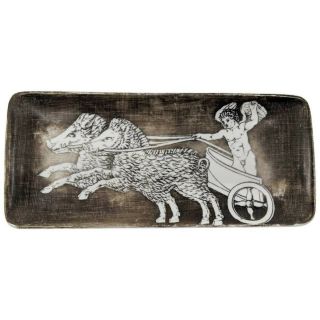 Piero Fornasetti Rectangular Tray With A Chariot Scene On A Black