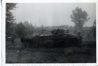 Orig.  Ww2 Photo Us Tank M4 Sherman Mine Flail - Taken In Normandy - Rare Shot