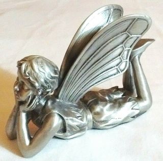 Mythical Fairy Statue Figurine Laying Down Position Made Of Pewter Fantasy