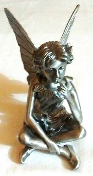 Mythical Fairy Statue Figurine Sitting Down Position Made Of Pewter Fantasy