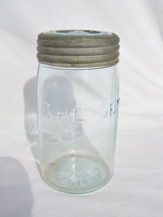 Vintage " The Gem " Fruit Mason Canning Jar Complete Pint 5 3/4
