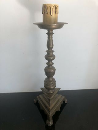 An Antique Bronze Lamp Base In The Form Of A 17th Century Candlestick