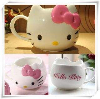 Hello Kitty Ceramic Cup Tea Milk Coffee Mug White Pink Bowknot