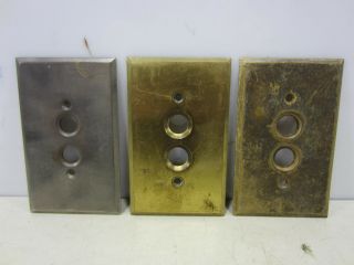 3 Vintage Push Button Brass Electrical Plate Covers