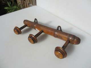 Vintage Wooden Coat Rack Hat Hangers Hooks French Old Farmhouse Rustic 15.  5 " W