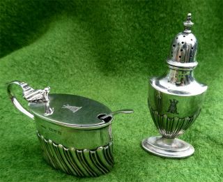 Victorian Silver Pepper & Mustard Pot - Chester 1898 - Towers Family Crest 3ozt