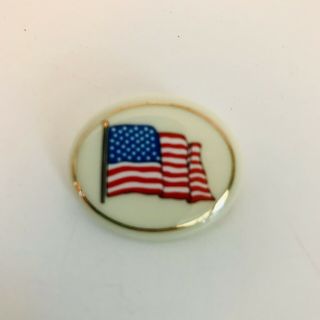 Lenox Patriotic Pin Usa American Flag Ivory Porcelain Oval Lapel Pin J0837