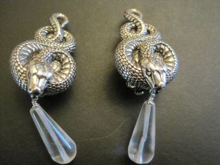 Stephen Dweck Sterling Serpent Clip Earrings With Rock Crystal Dangle Signed