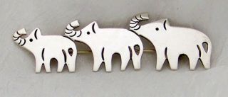 Charming Estate Taxco Sterling Silver Three Traveling Elephant Family Brooch Pin