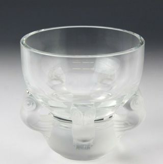 Vtg Signed Lalique France Art Glass Crystal Deco Stylized Owl Hiboux Vase Nr Lma