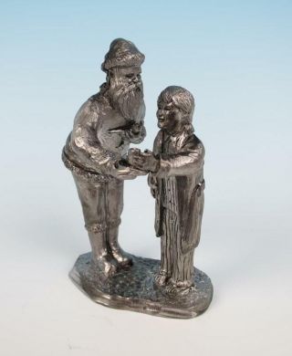 Michael Ricker Pewter Santa Claus Giving Boy Milk & Cookies Figure Figurine Le