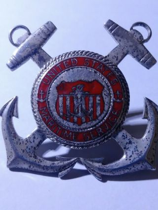 Rare Us Wwii Merchant Marine Maritime Service Sterling Silver Red Cap Badge Coro