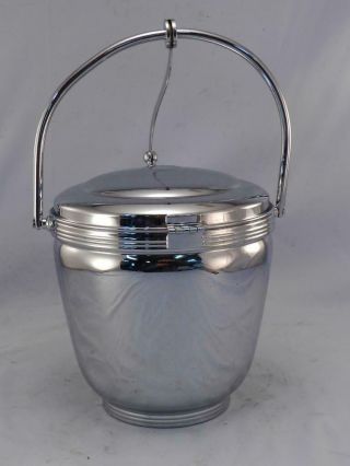 Vintage Krome Kraft By Farber Bros Ice Bucket & Tongs Art Deco Style Chrome Vgc
