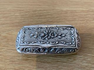 Fine Marked Spanish Sterling Silver 925 Pill Snuff Box With Flowers Scene Lid